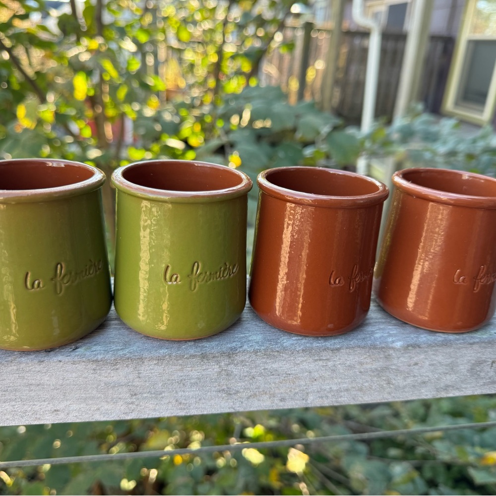 La Fermiere Fall 2025 Limited Ed Olive Green and Brown Ceramic Yogurt Cups